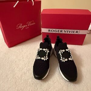 Roger Vivier Black Sneakers with Crystal Accents